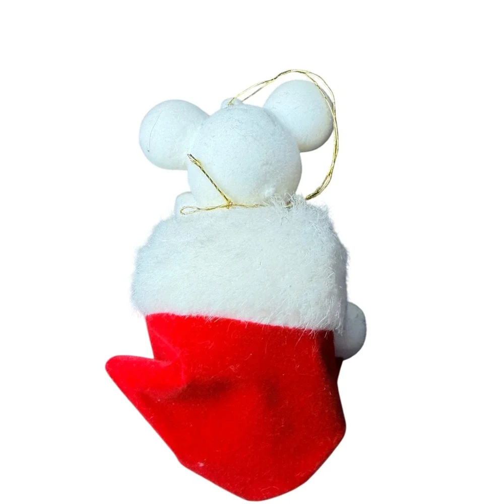 Vintage Avon Peek-A-Boo Mouse Christmas Ornament Red Stocking Flocked Mouse
